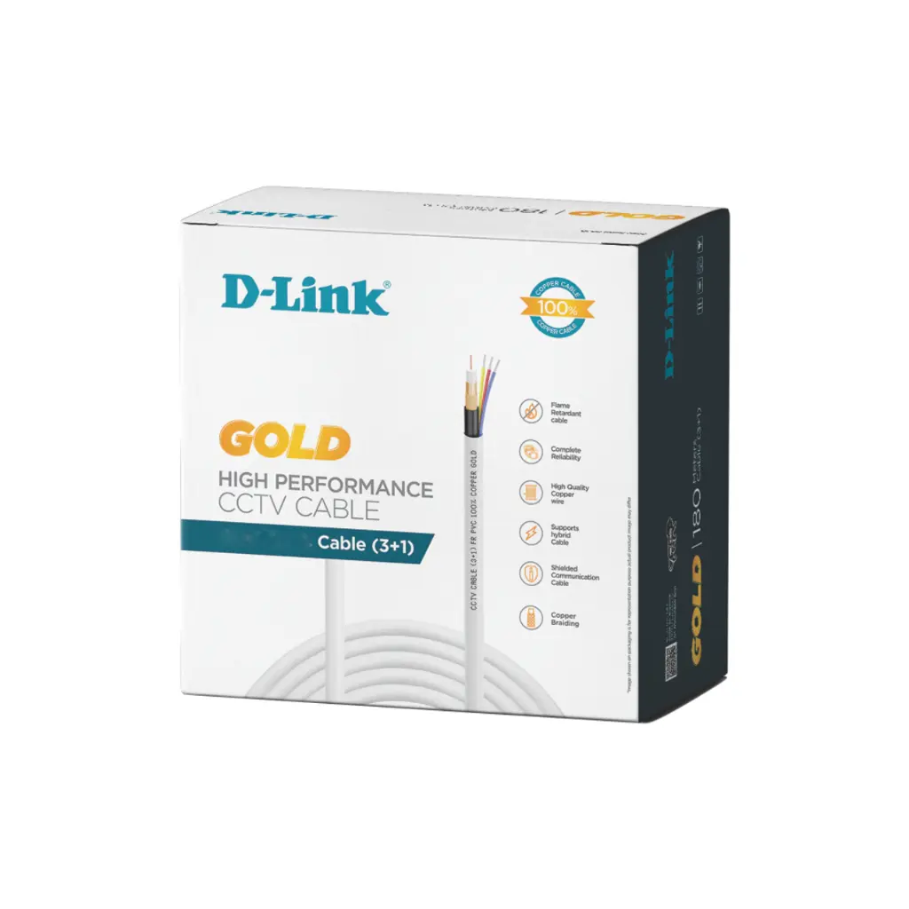 D-link CCTV Coaxial Cable (1 Coax+3 Power) with Bare Copper core and Copper Braiding - 100meter roll